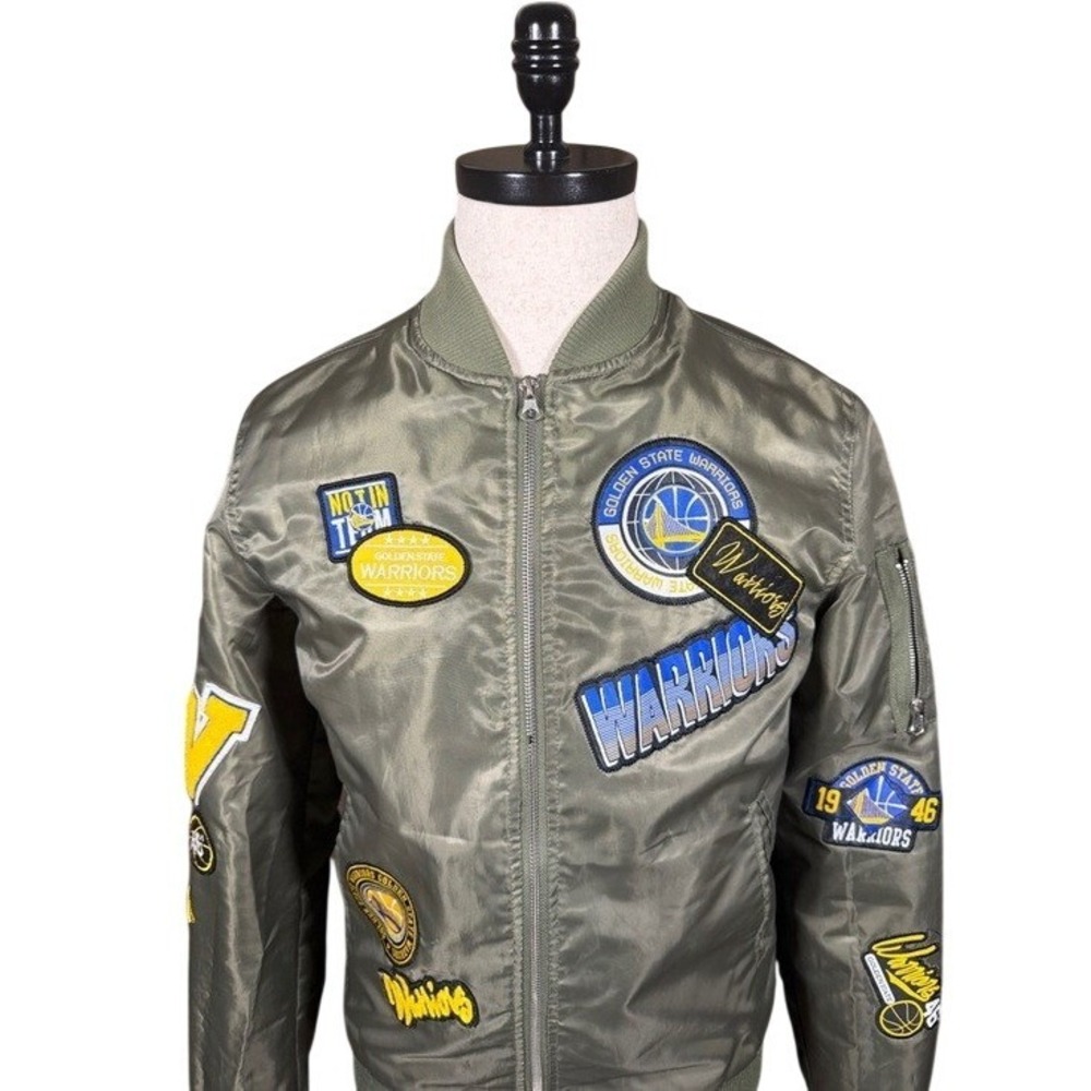 Golden State Warriors Bomber Jacket Men Small Olive NBA Basketball EXCELLENT